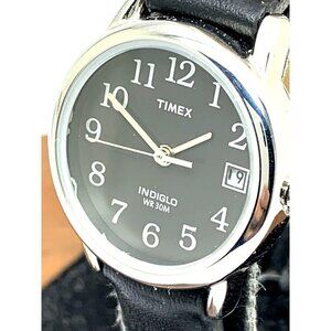 Timex Women's Watch T2N525 Quartz Indiglo Black Dial Leather Strap 25mm